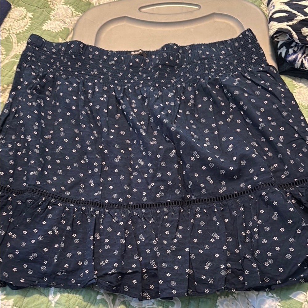 Madewell Blue Smocked Bubble Mini Skirt